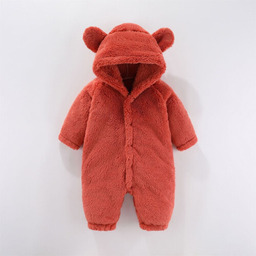 Baby Snowsuit Warm Hooded Romper Solid Color One-Piece 1