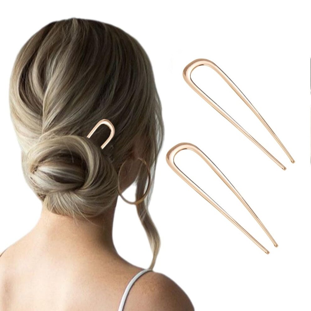 French Hair Pin U-Shaped Metal Hair Forks 2 pcs
