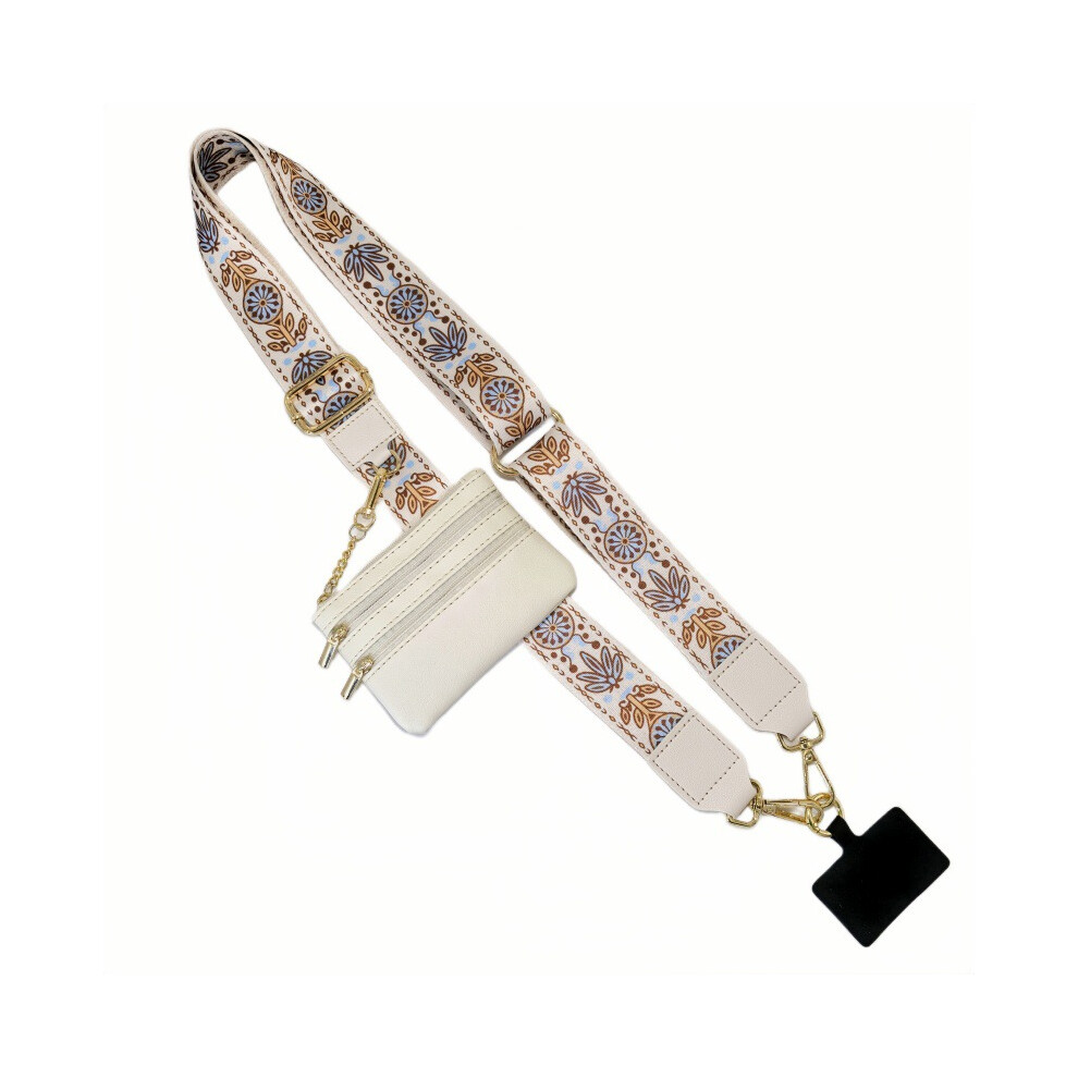 ( Circle) Detachable Replaceable Phone Strap With Small Coin Purse Cell Phone Lanyard Beige 6910906926950