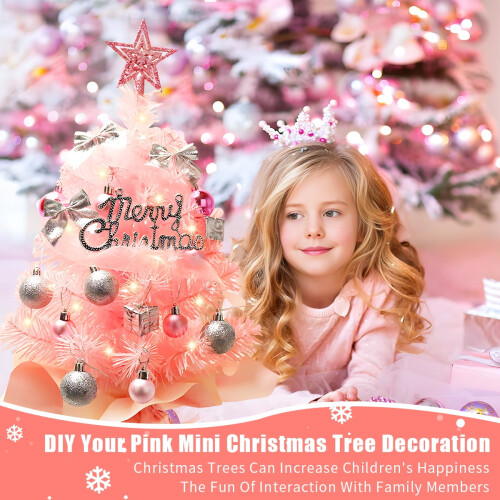 Mini Christmas Tree Artificial Pink LED Tabletop Tree 18 2