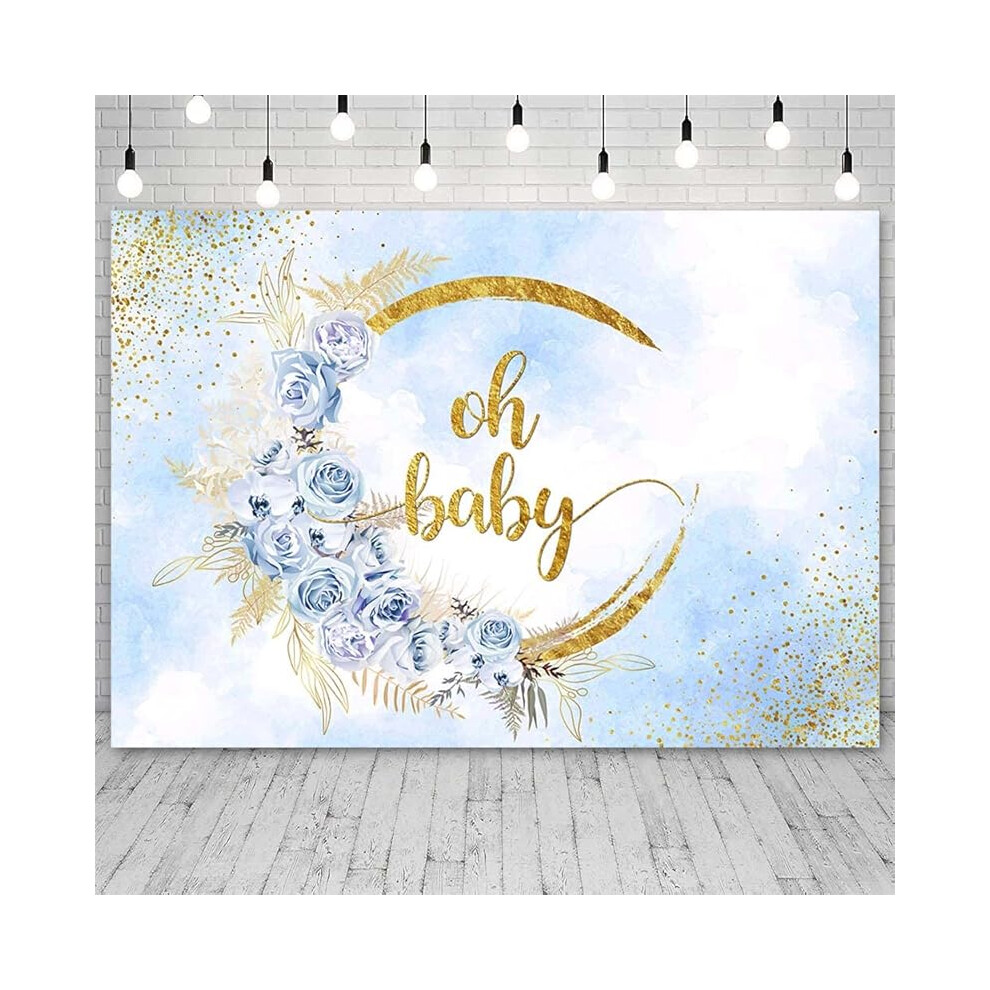 Oh Baby Backdrop Floral Boho Baby Shower Decor Blue/Gold 901175994890