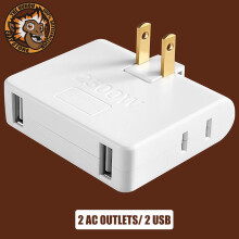 Flat Power Outlet Extender Adapter 2-Prong Thin Wall