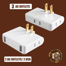 Flat Power Outlet Extender Adapter 2-Prong Thin Wall