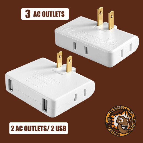 Flat Power Outlet Extender Adapter 2-Prong Thin Wall