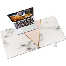 Veľká podložka pod stôl 31,5"x15,7", vodotesná podložka pod myš z PU kože, mramor so zlatými trojuholníkmi, roztomilá podložka na