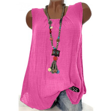 Women's Linen Tank Top Sleeveless Casual Vest Blue 3X-Large