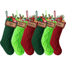 Knitted Christmas Stockings with Leather Name Patches 6-Pack