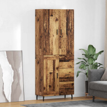 vidaXL Highboard with Drawer 2 pcs Old Wood Engineered Wood and Glass