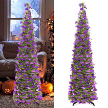 Ayieyill green Halloween pencil tree 5ft purple mask