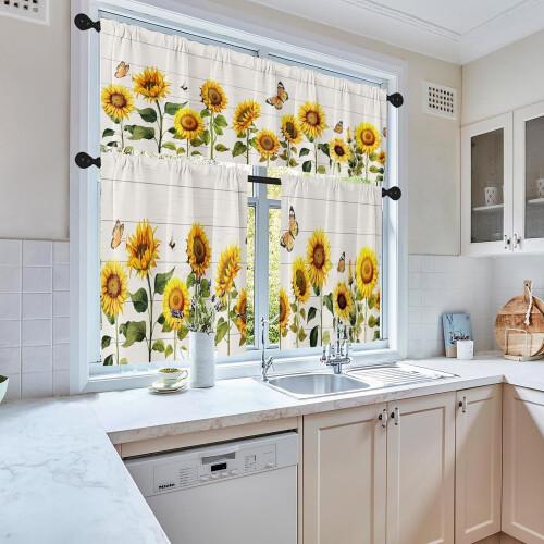 Sunflower Kitchen Curtains Valance and Tier Set 36 inch 2