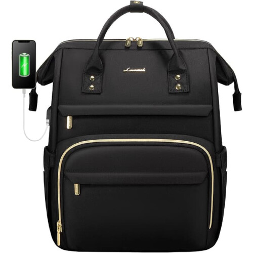 Women's Black Laptop Backpack with Padded Straps