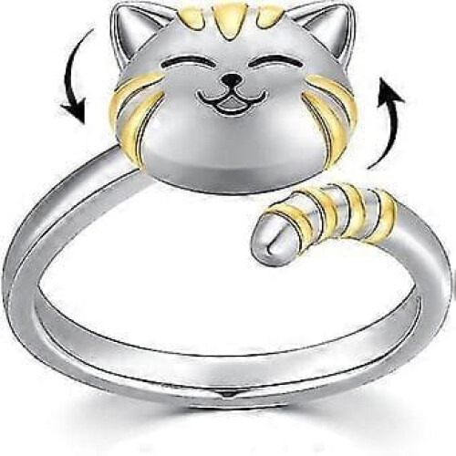 Sterling Silver Cat Dog Spinning Fidget Ring 925