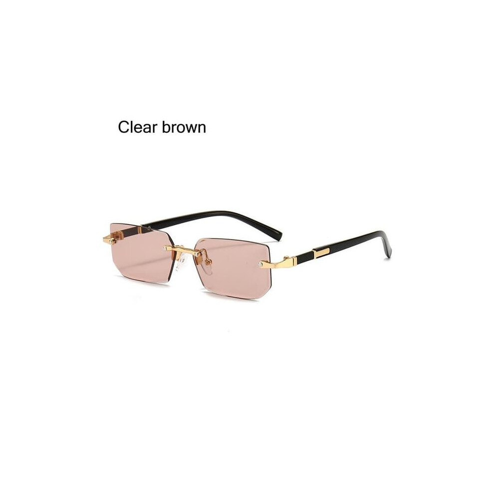 Rimless Rectangle Sunglasses Clear Brown 962125916492
