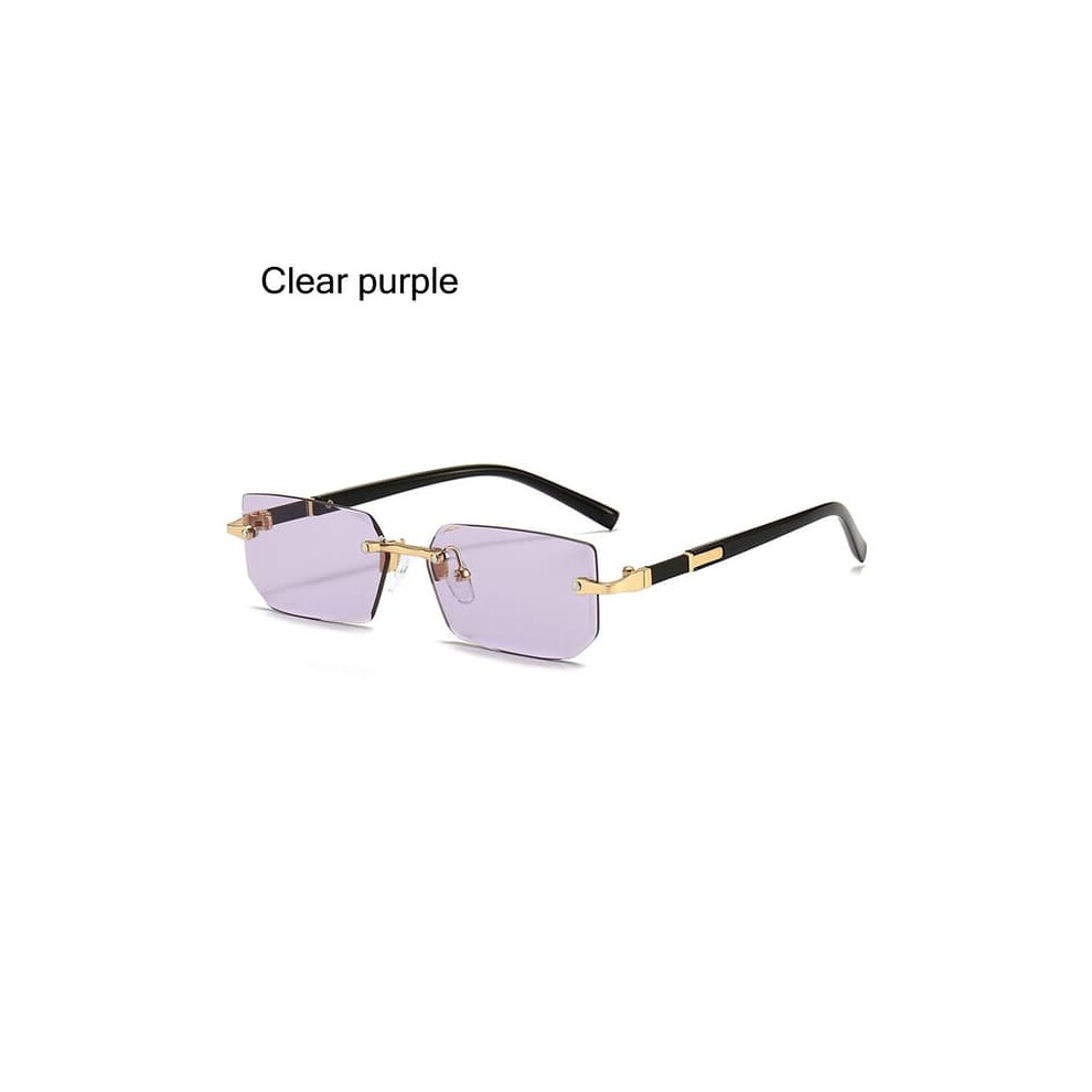 Rimless Rectangle Sunglasses Clear Lens Purple 962125916515