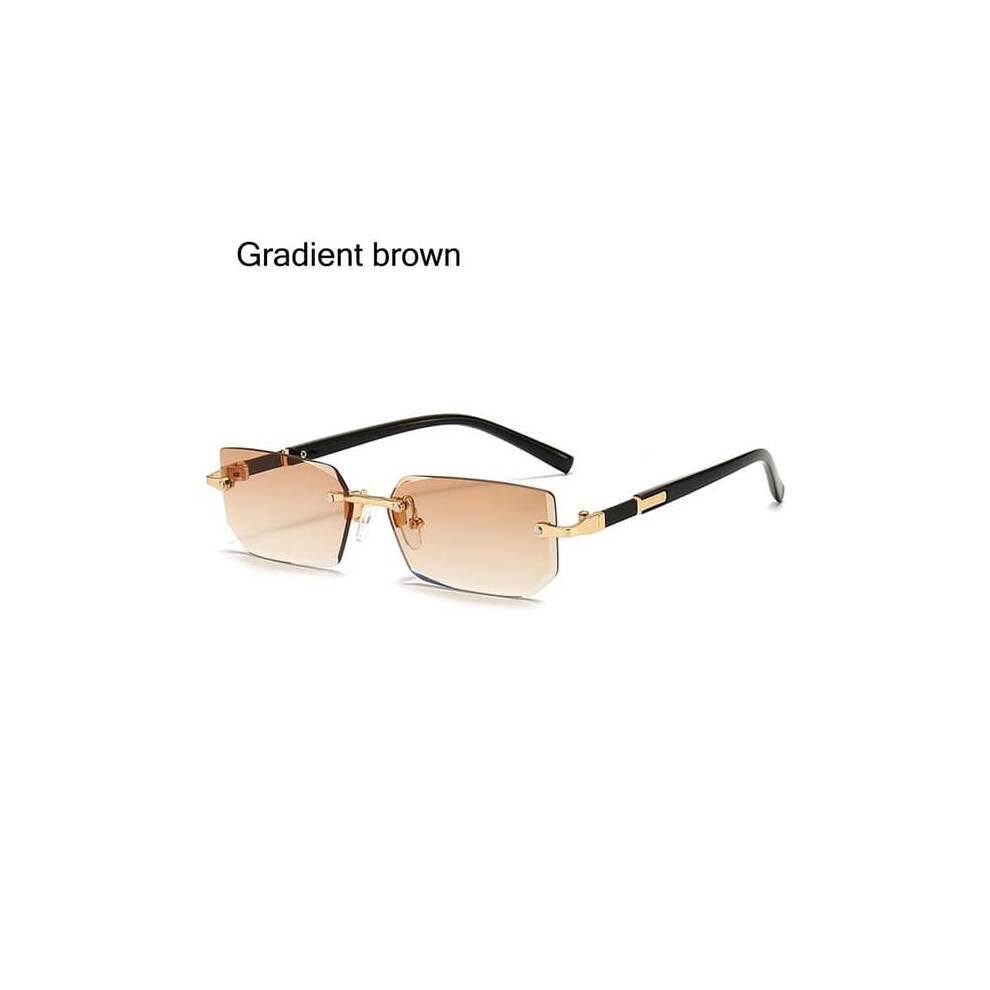 Rectangle Rimless Sunglasses Gradient Brown 962125916546