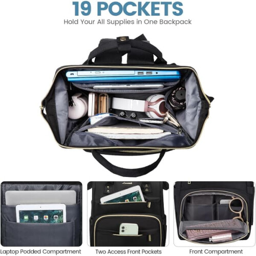 Women's Black Laptop Backpack with Padded Straps 1