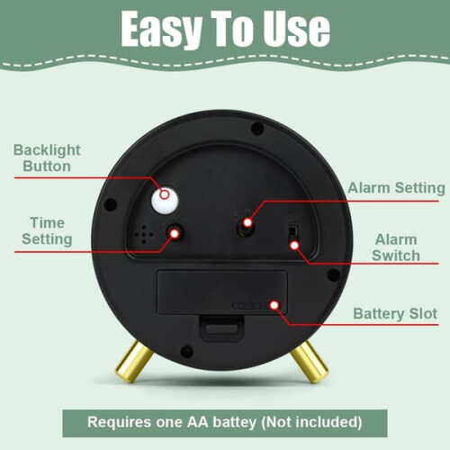 Analog Alarm Clock with Night Light Silent 1 Pack 2