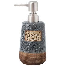 Dispenser de sabão recarregável em cerâmica resinada cinza retrô, bomba à prova de ferrugem, 400ml, 18cm, para cozinha e banheiro