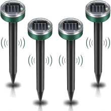4 Pack Solar Powered Ultrasonic Mole Repeller, Outdoor Waterproof Rodent Repellent for Lawn Garden, Deters Moles Snakes Voles Gophers