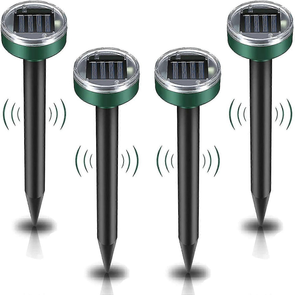 4 Pack Solar Powered Ultrasonic Mole Repeller, Outdoor Waterproof Rodent Repellent for Lawn Garden, Deters Moles Snakes Voles Gophers
