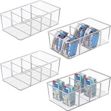 Caixa organizadora de alimentos, com divisórias removíveis, plástico transparente sem BPA para despensa cozinha geladeira armário