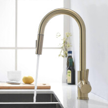 Robinet de cuisine, finition or brossé, douchette extractible, pivotant à 360, pour évier de cuisine