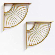 Wall Shelf Brackets, Gold Metal Fan-Shaped Triangular Console Bracket, Set of 2