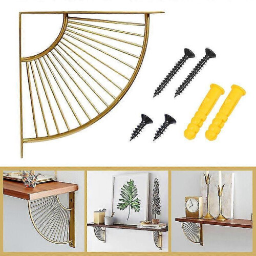 Wall Shelf Brackets, Gold Metal Fan-Shaped Triangular Console Bracket, Set of 2 1