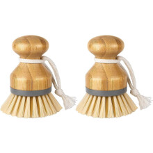 Set di 2 spazzole per la pulizia in palma di bambù, struttura robusta, setole antigraffio e inodore, per pulire piatti, pentole e lavelli da cucina.