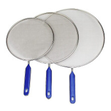 3-Pack Stainless Steel Grease Splatter Screens for Frying Pans, 21/25/29cm, Blue Handle