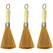 3pcs Bamboo Wok Cleaning Brush, Handcrafted Natural Wood Brushes with Lanyard for Hanging, Kitchen Cleaning Tools for Pots Pans Dishes Restaurant