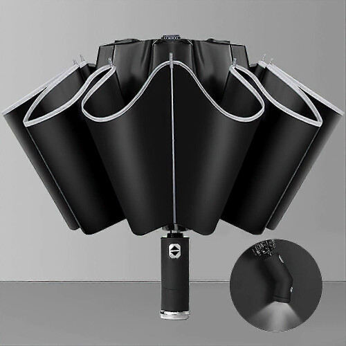 Stormproof Umbrella Automatic Open Close Reverse Folding LED Light Velcro Fastener 63cm