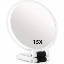 Miroir grossissant 15x, pliable et double face avec poignée, miroir de maquillage teinté de poche pour les voyages