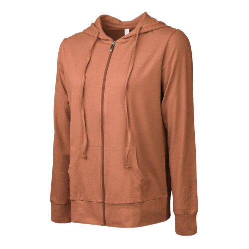 Felpa con cappuccio e zip a maniche lunghe da donna, leggera e in misto cotone. 1