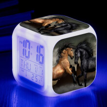 MH-Animal World Horses Digital Alarm Clock with Colorful