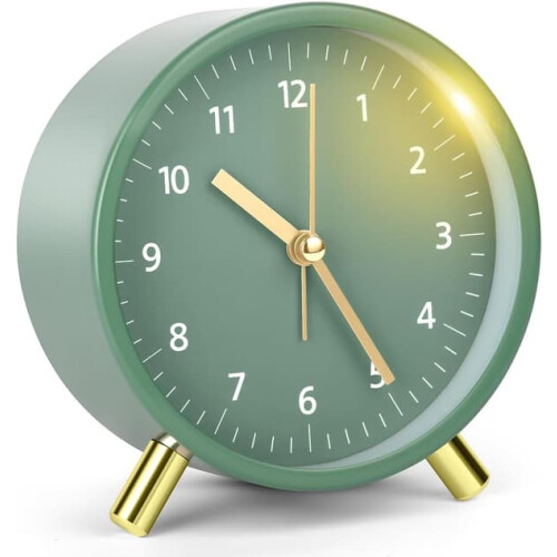 Analog Alarm Clock with Night Light Silent 1 Pack