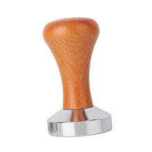 Tasseur à expresso, base plate en acier inoxydable, manche en bois, pour tasser la mouture de café dans les machines à expresso