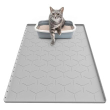 Tapete para arena de gato, 34" x 22", silicona impermeable, bordes elevados anti-fugas, atrapa arena protege suelos, gris