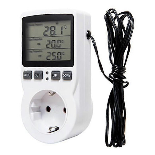 Programmable Digital Temperature Controller EU Plug, Thermostat Socket with Timer Switch and External Sensor Probe