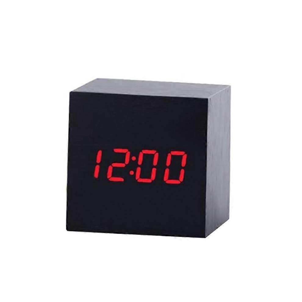 Wooden LED Digital Alarm Clock with Thermometer, Timer, Voice Wake, USB/Battery Powered