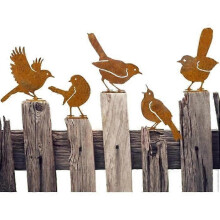 Lot de 5 décorations de jardin en métal effet rouillé, statues d'oiseaux à la patine rouillée pour arbres, clôtures et cours extérieures