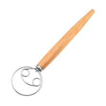 Batidora de masa para pan, aro de acero inoxidable con mango de madera, herramienta manual para batir harina y mezclar masa para hornear pan.