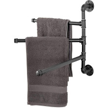 Porte-serviettes mural, 3 barres rotatives en fer, style industriel noir, pour salle de bain et cuisine