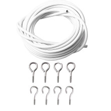 Ensemble de fil à rideau et crochets, 3 mètres, fer PVC blanc, pour décoration fenêtres, maison et bureau