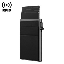 Dww-Side kaarthouder met drukknop van metaal - Zwart, slanke RFID-blokkerende beschermhoes van aluminiumlegering voor bankpassen