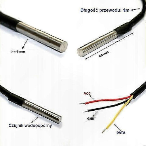 DS18B20 Digital Temperature Sensor, 1m Waterproof Cable, 2pcs, 3.3V-5V, compatible with Arduino Raspberry Pi, 1-Wire Multi-Sensor Support 2