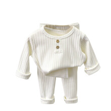 Toddler Boys Ribbed Thermal Underwear Set 2-Piece White