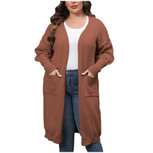 Women's Plus Size Long Cotton Cardigan Sweater Coffee