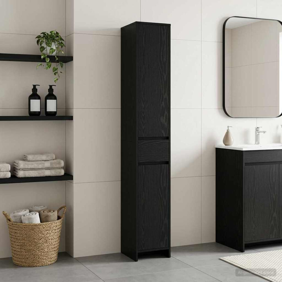 Vidaxl Bathroom Cabinet Black Oak 30 X 33 X 190 Cm Engineered Wood