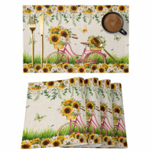 Spring floral placemats linen non-slip set of 6